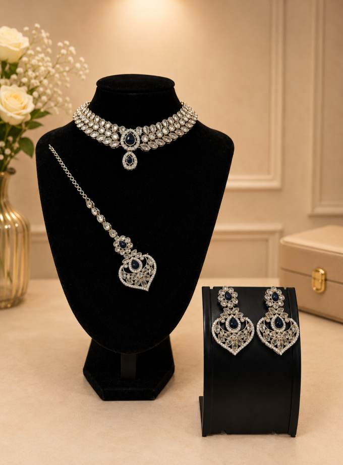 Sieradenset 1025- kundan donkerblauw