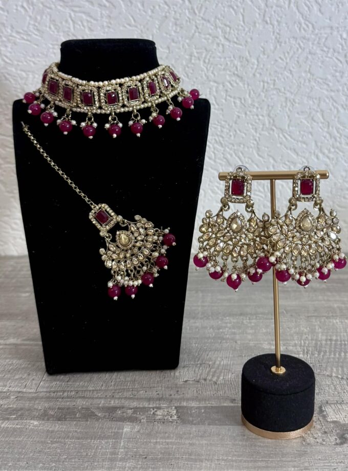 Sieradenset 1041- goud met magenda