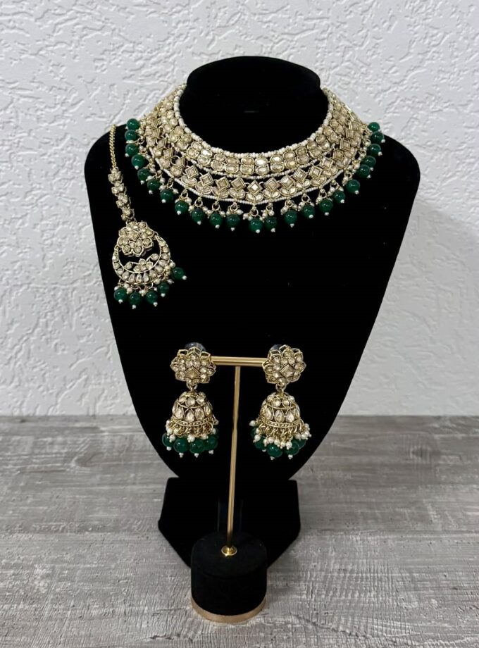 Sieradenset 1055- goud met smaragdgroen