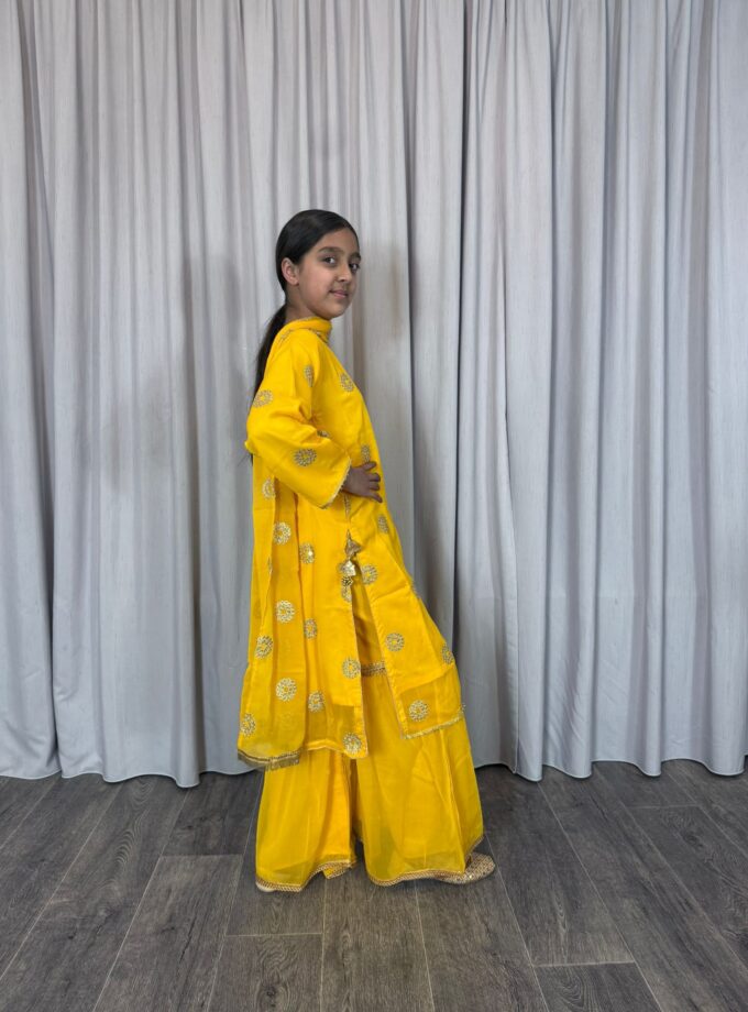 Moeder dochter combi chiffon sharara - geel