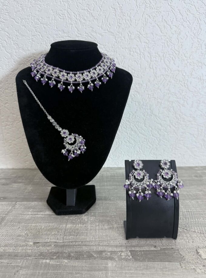 Sieradenset 1017- zilver met lila