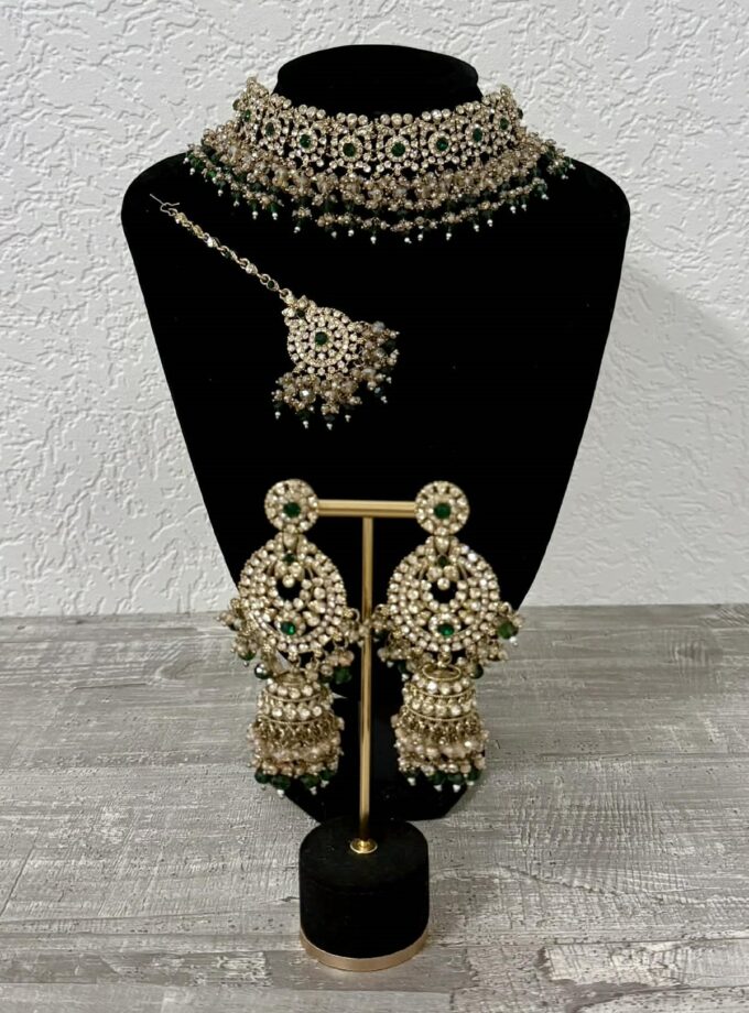 Sieradenset 1056- goud met smaragdgroen