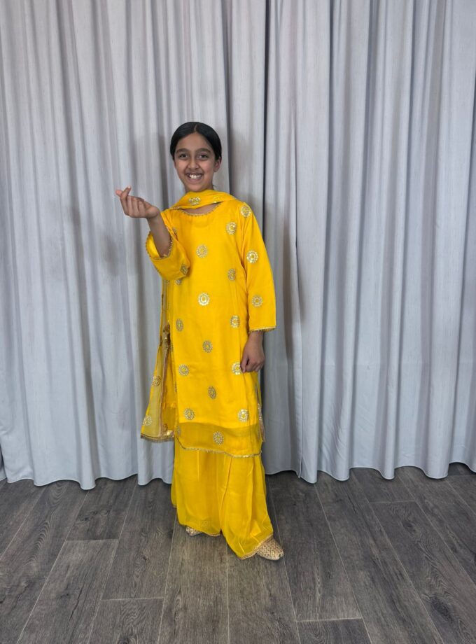 Moeder dochter combi chiffon sharara - geel