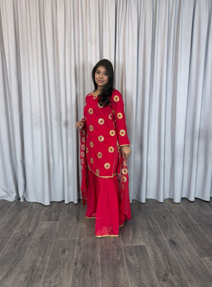 Moeder dochter combi chiffon sharara - fuchsia