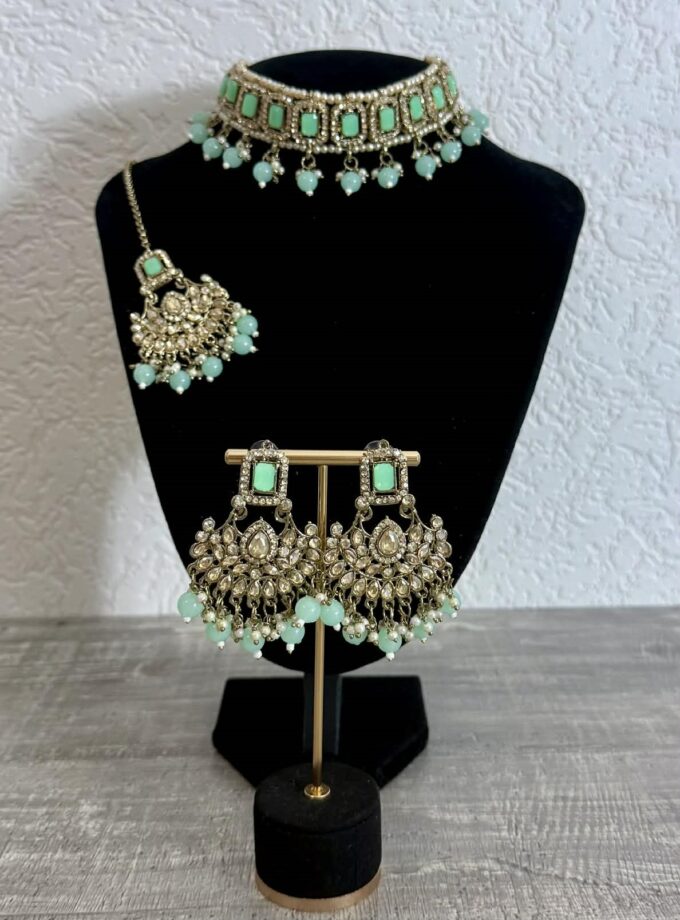 Sieradenset 1053 goud met lichtgroen