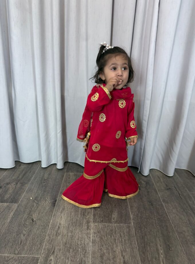 Moeder dochter combi chiffon sharara - fuchsia