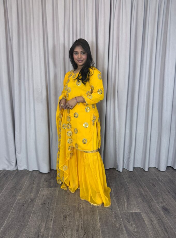 Moeder dochter combi chiffon sharara - geel