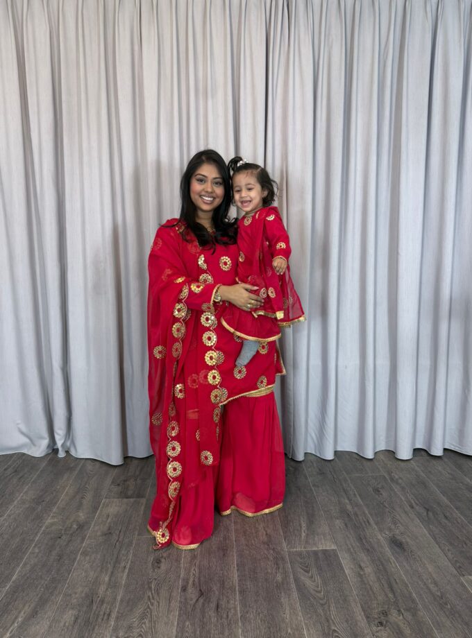 Moeder dochter combi chiffon sharara - fuchsia