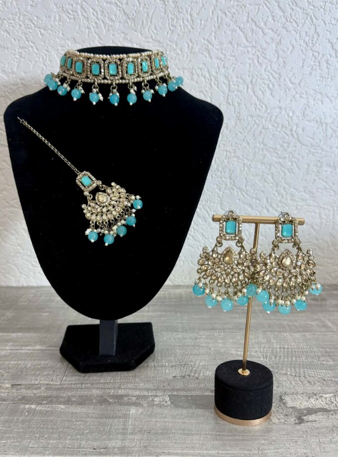 Sieradenset 1045- goud met turquoise