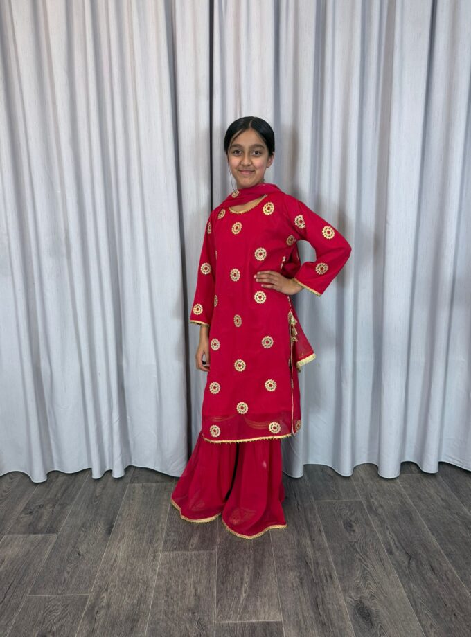 Moeder dochter combi chiffon sharara - fuchsia