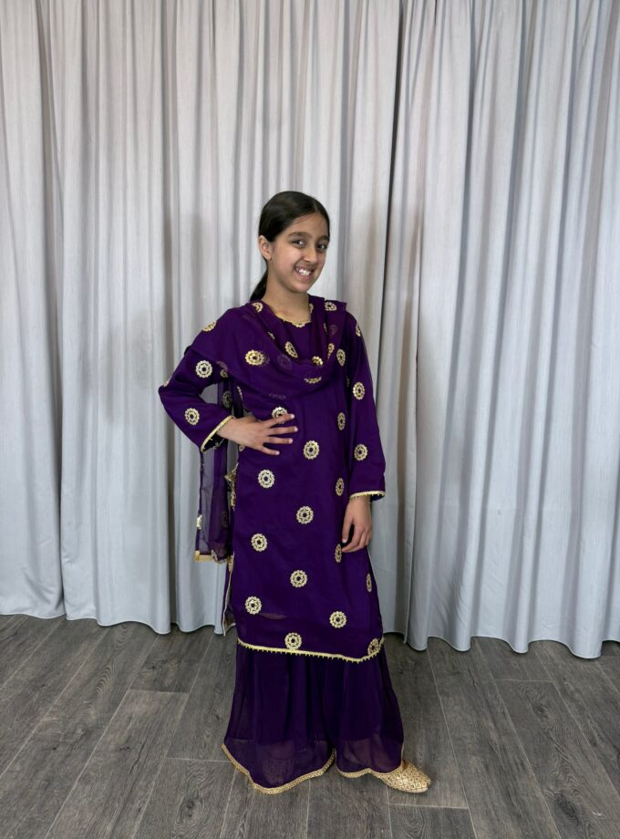 Moeder dochter combi chiffon sharara - paars