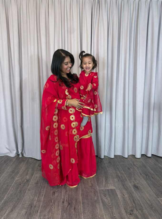 Moeder dochter combi chiffon sharara - fuchsia