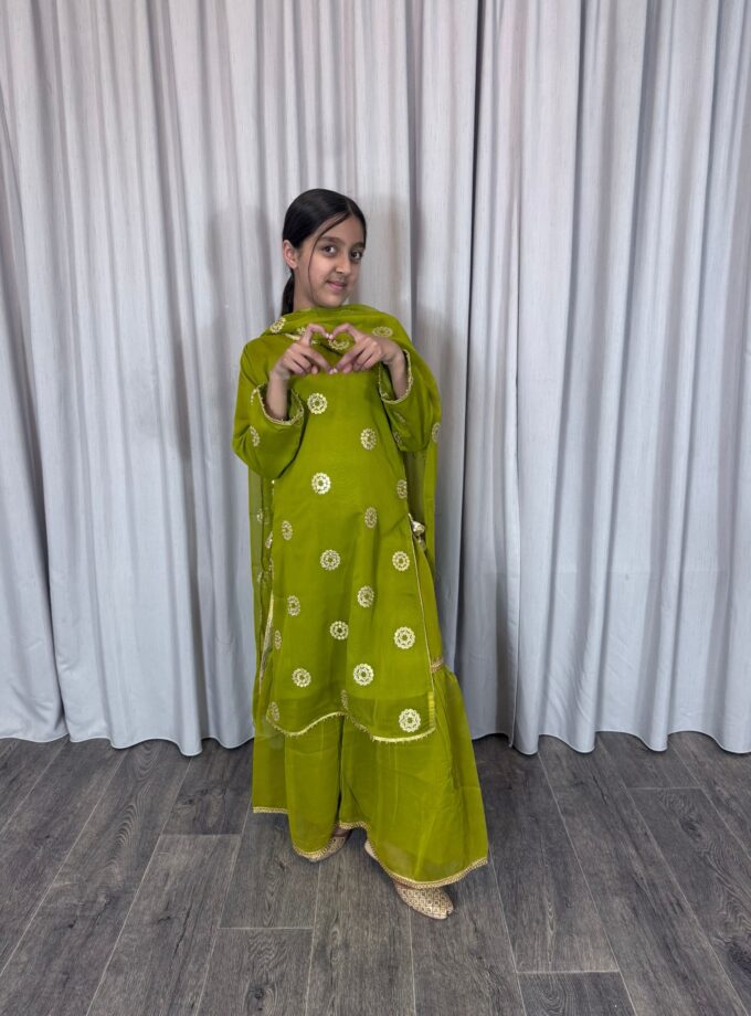 Moeder dochter combi chiffon sharara - groen