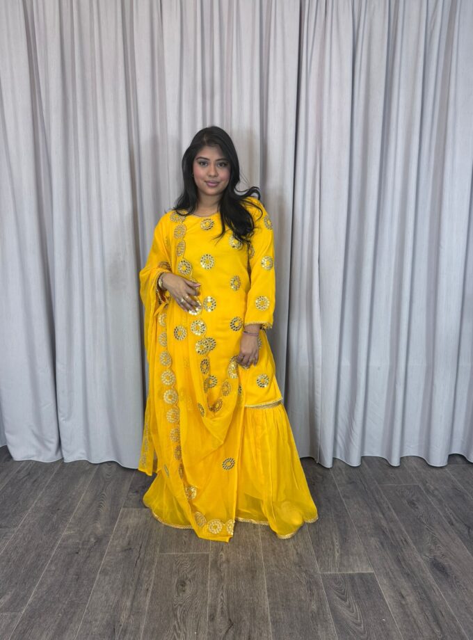 Moeder dochter combi chiffon sharara - geel