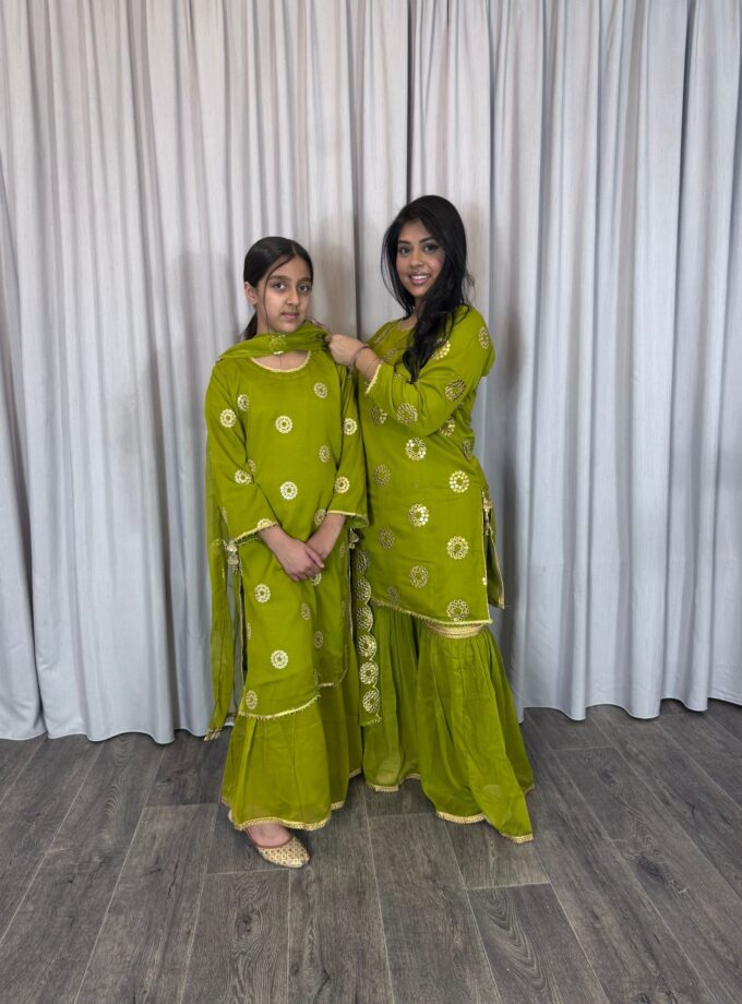 Moeder dochter combi chiffon sharara - groen