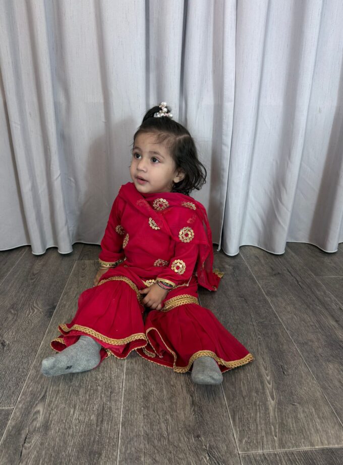 Moeder dochter combi chiffon sharara - fuchsia