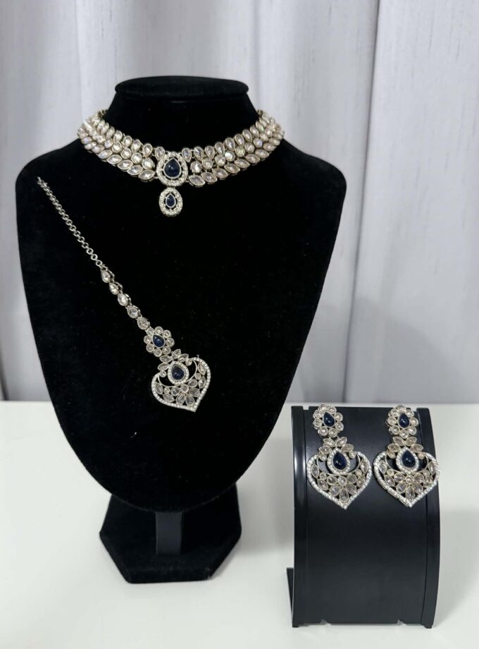 Sieradenset 1025- kundan donkerblauw