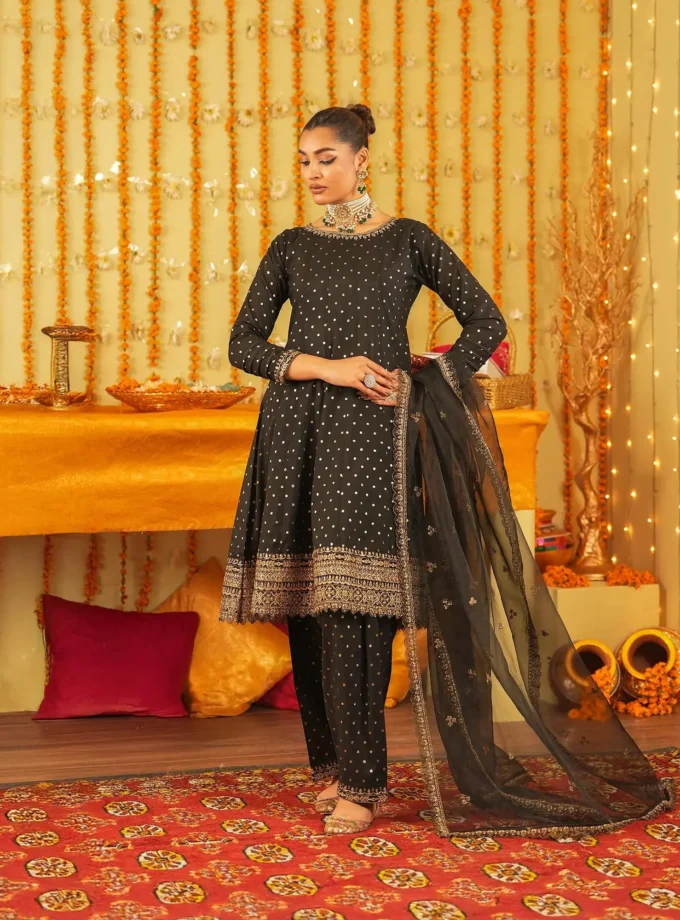 Shaposh Chambray bindi frok- 3 delig zwart