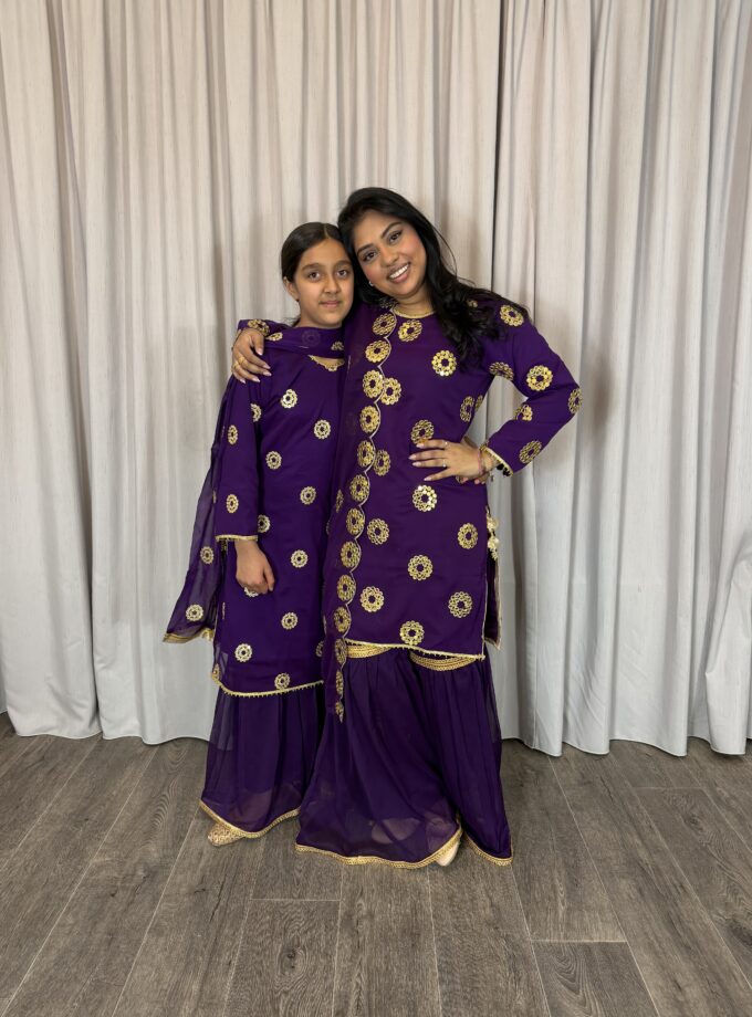 Moeder dochter combi chiffon  sharara - paars