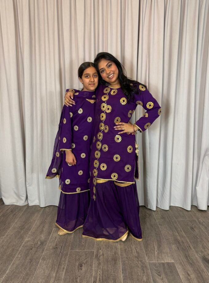 Moeder dochter combi chiffon  sharara - paars