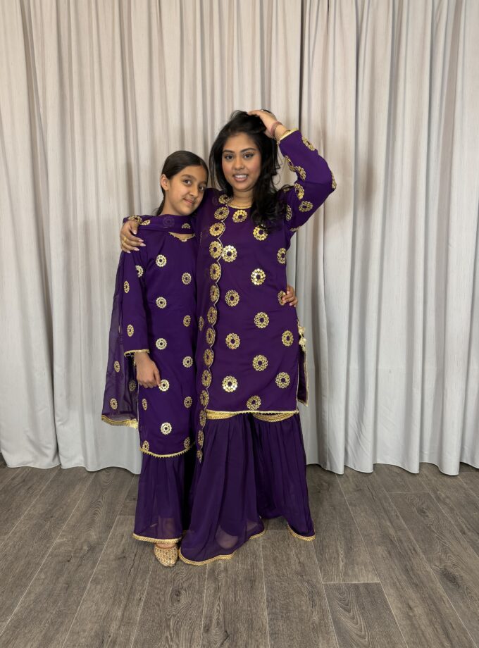 Moeder dochter combi chiffon sharara - paars