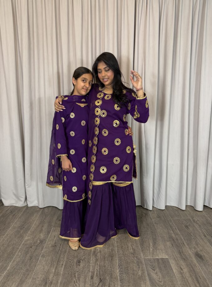 Moeder dochter combi chiffon sharara - paars