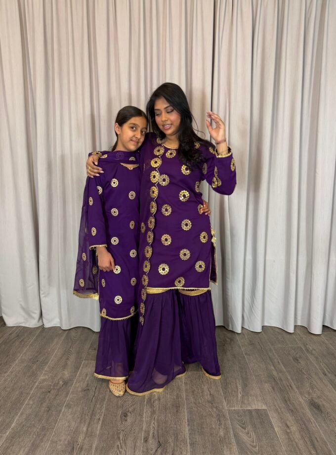 Moeder dochter combi chiffon sharara - paars