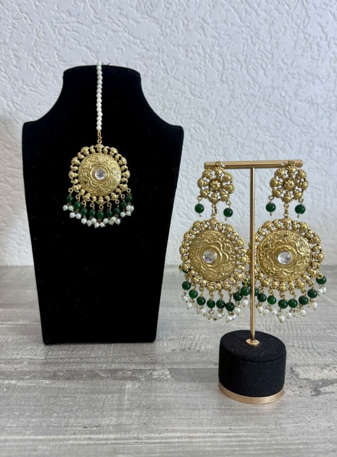 Sieradenset 1043- goud met donkergroen