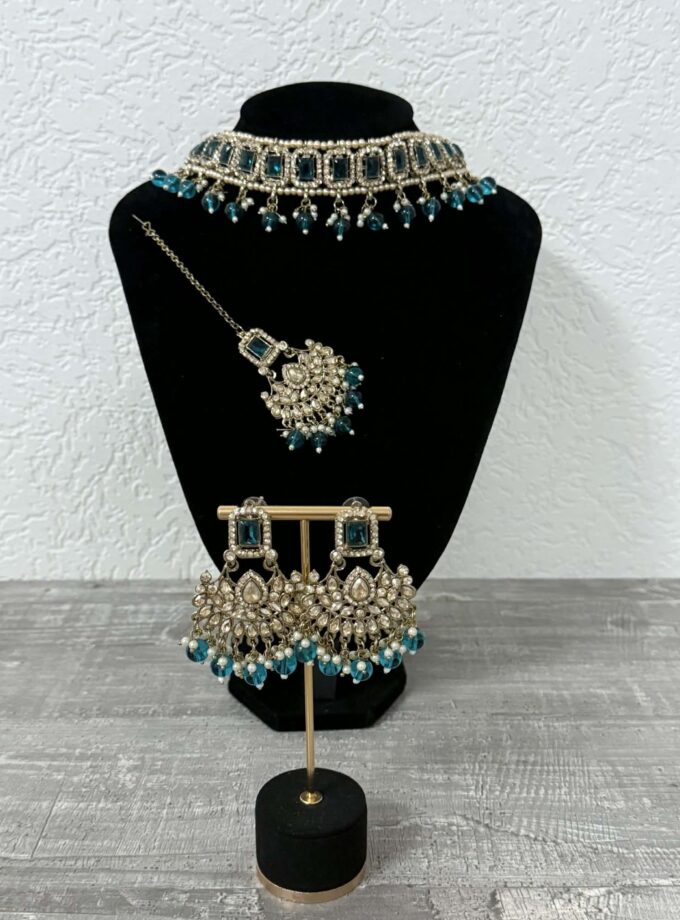 Sieradenset 1057- goud met zeeblauw