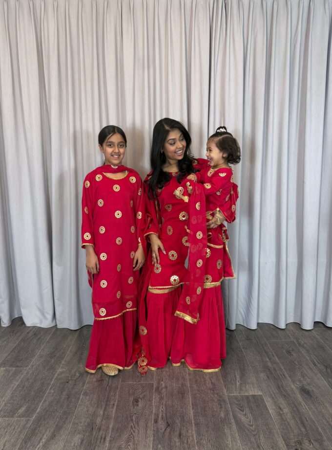 Moeder dochter combi chiffon sharara - fuchsia