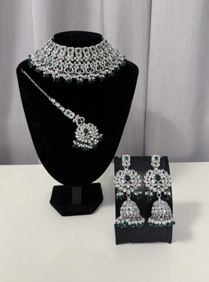 Sieradenset 1032- zilver met smaragdgroen