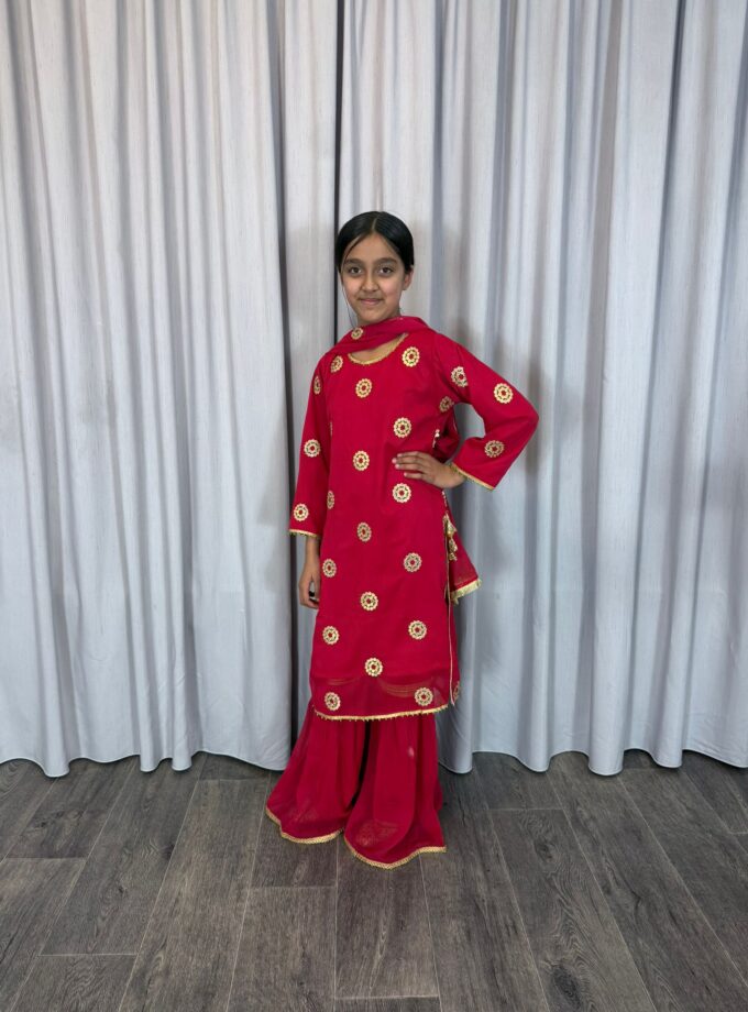 Moeder dochter combi chiffon sharara - fuchsia