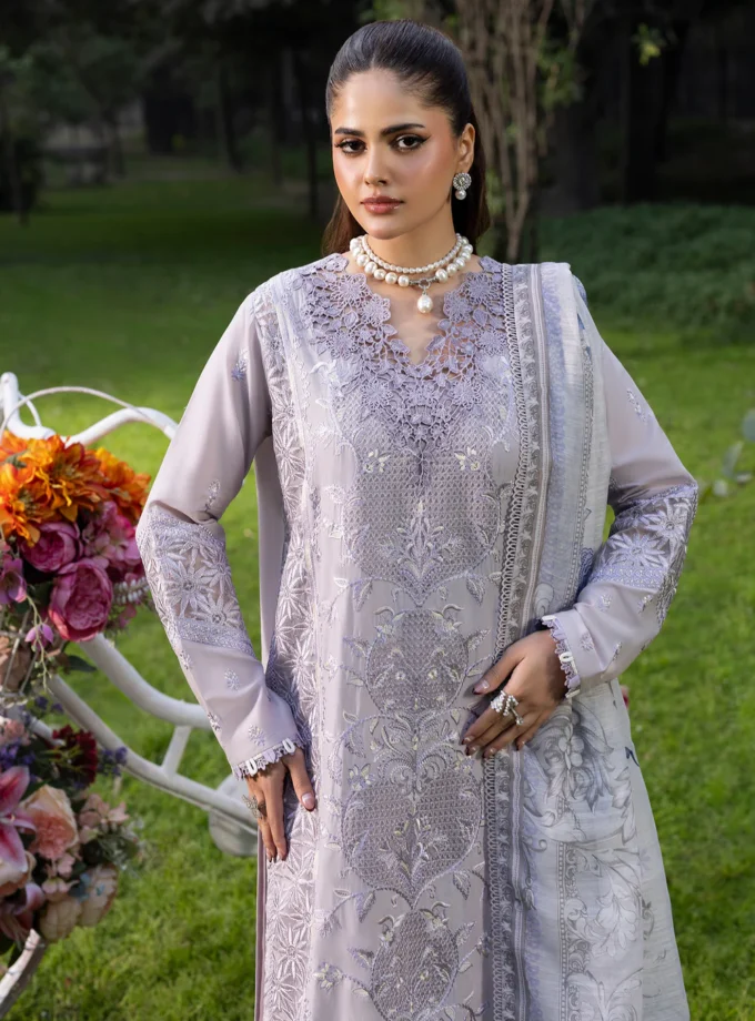Zarqun fancy lawn suit lilac- 1612