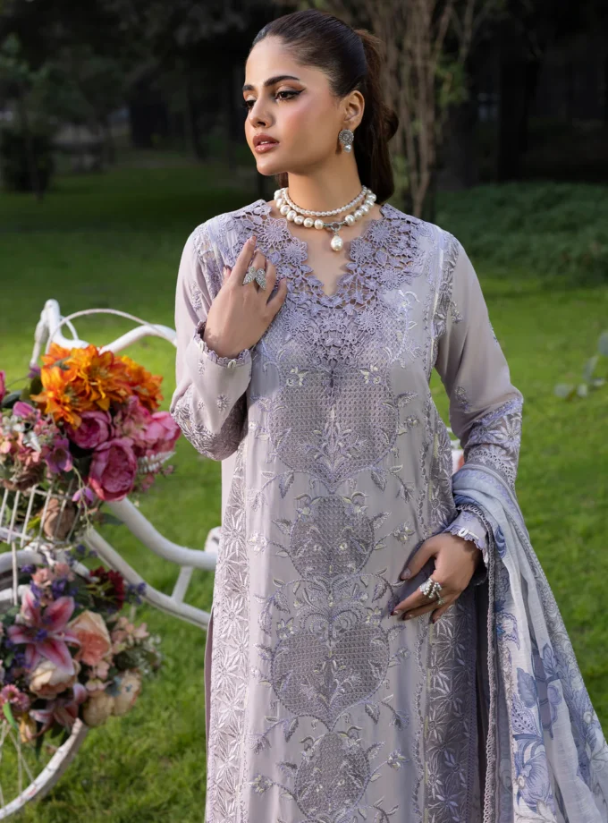 Zarqun fancy lawn suit lilac- 1612