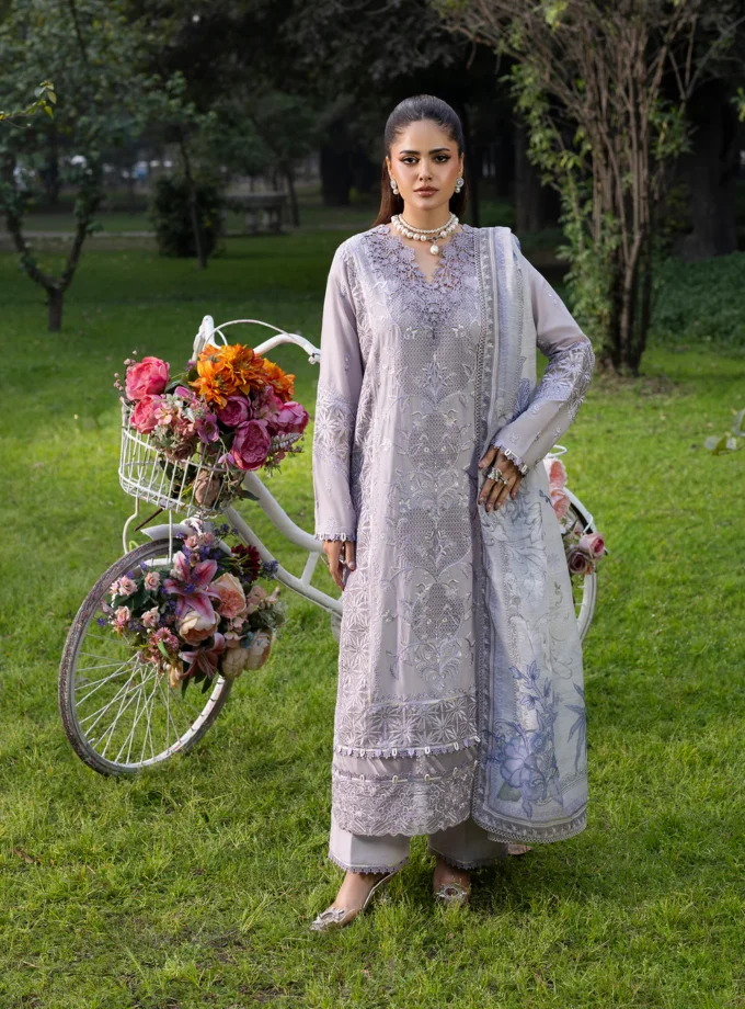 Zarqun fancy lawn suit lilac- 1612