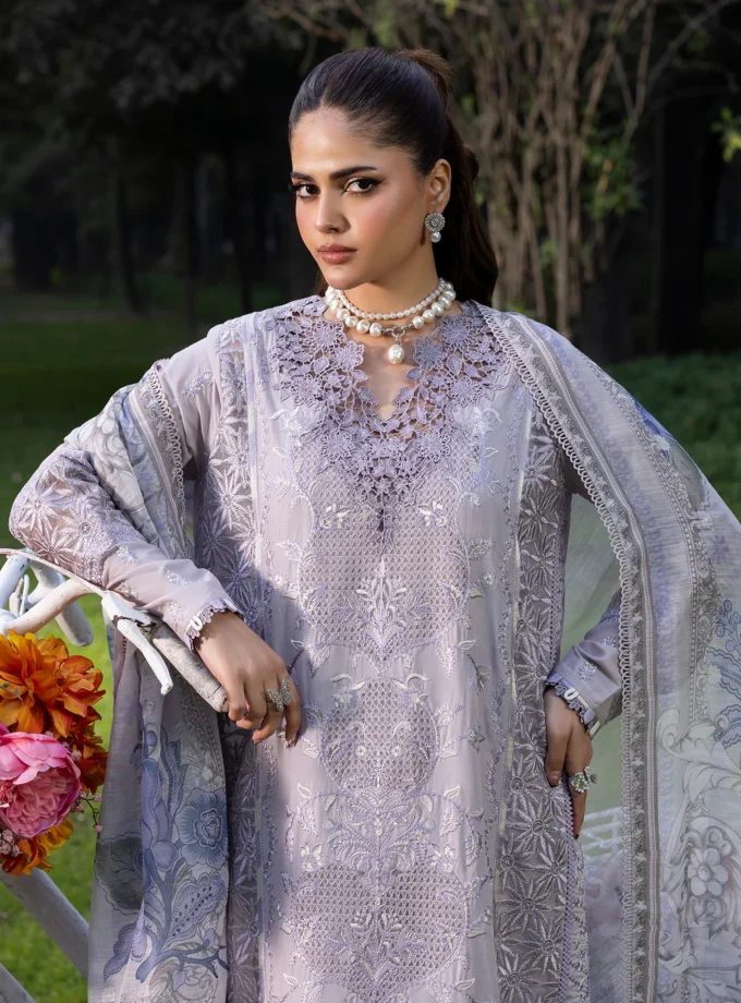 Zarqun fancy lawn suit lilac- 1612