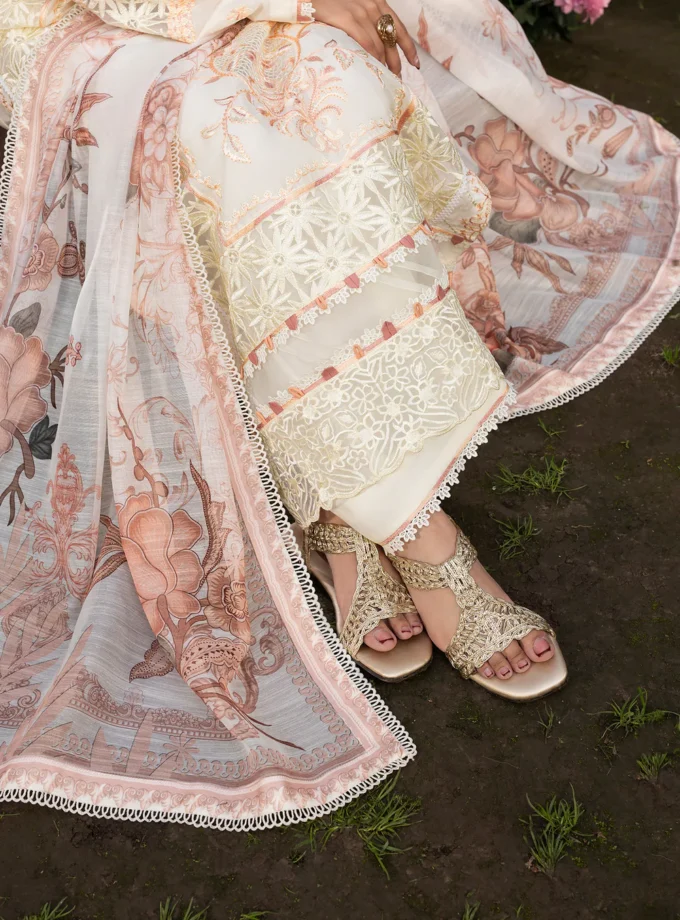 Zarqun fancy lawn suit ivory- 1616