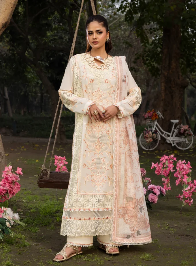 Zarqun fancy lawn suit ivory- 1616