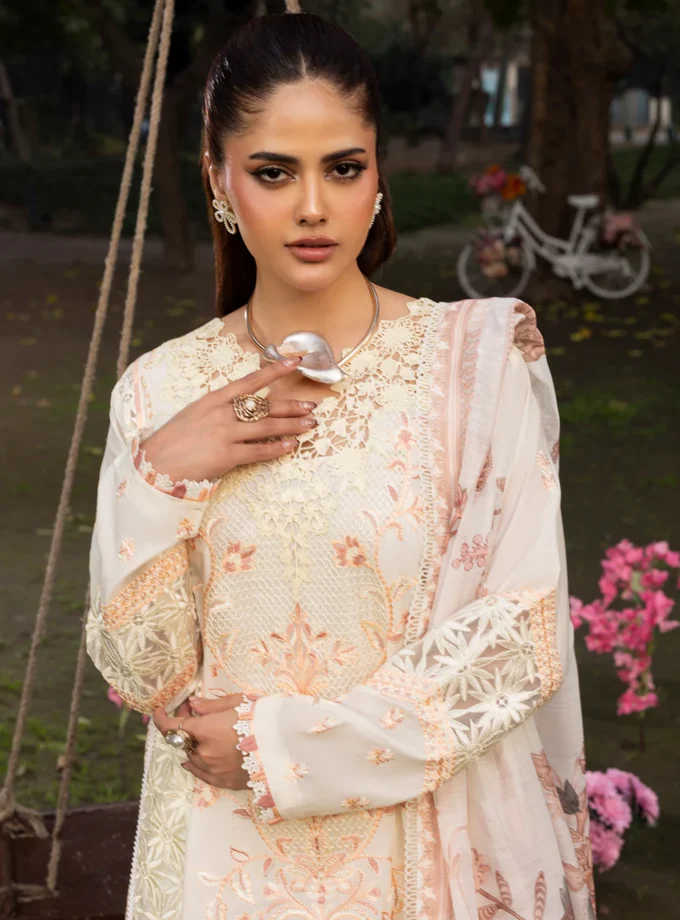 Zarqun fancy lawn suit ivory- 1616