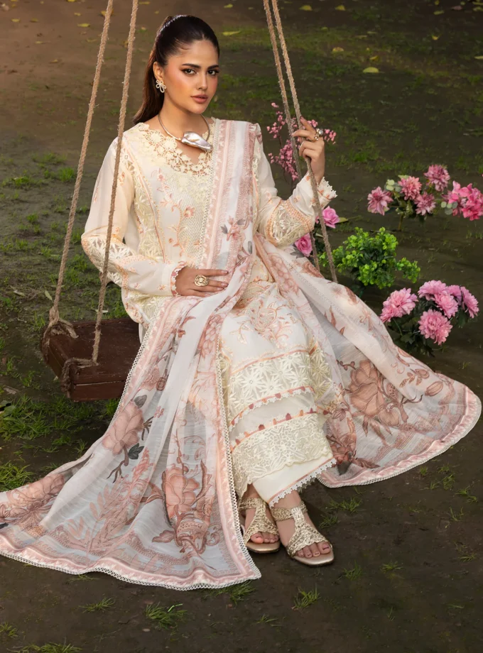 Zarqun fancy lawn suit ivory- 1616