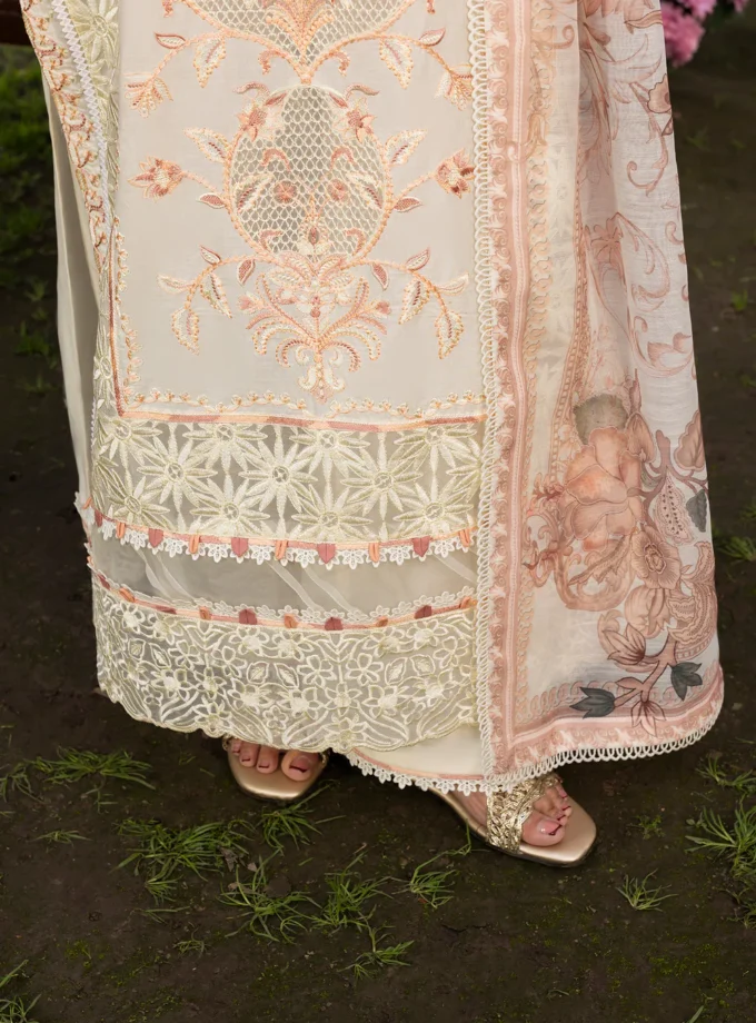 Zarqun fancy lawn suit ivory- 1616
