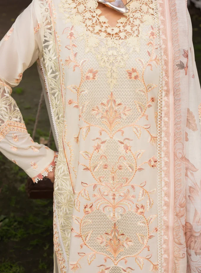 Zarqun fancy lawn suit ivory- 1616