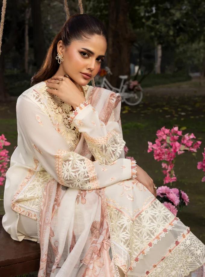 Zarqun fancy lawn suit ivory- 1616