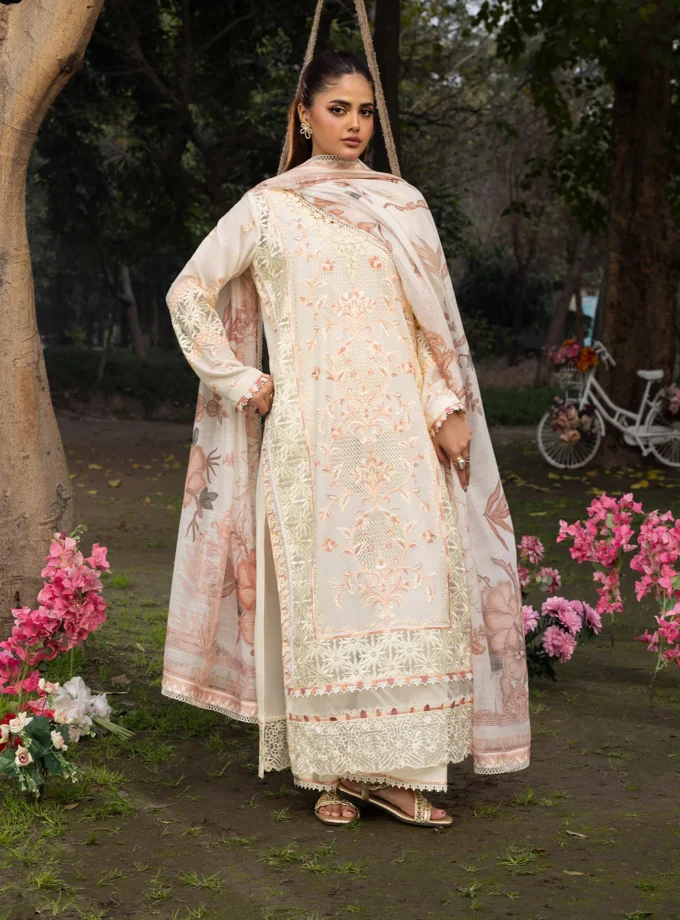 Zarqun fancy lawn suit ivory- 1616