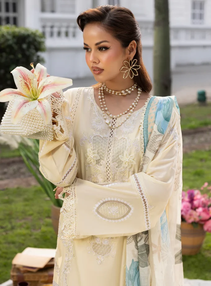 Zarqun fancy lawn suit light yellow - 1612