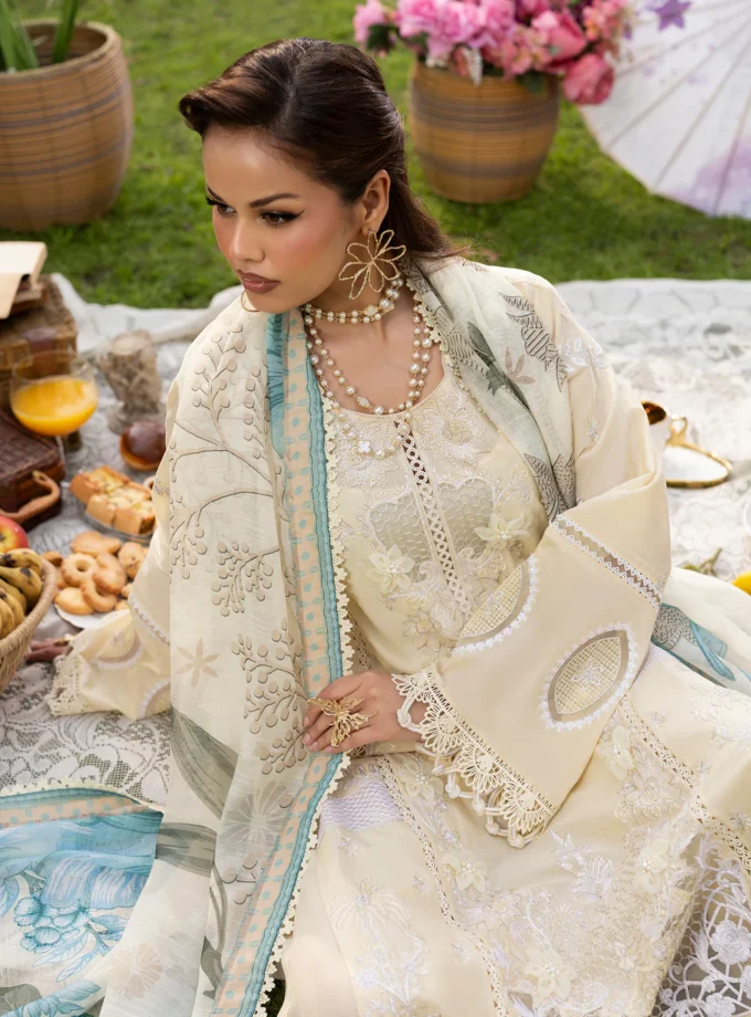 Zarqun fancy lawn suit light yellow - 1612