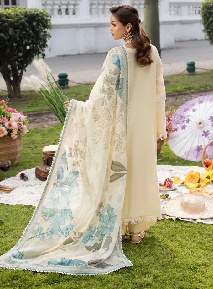Zarqun fancy lawn suit light yellow - 1612