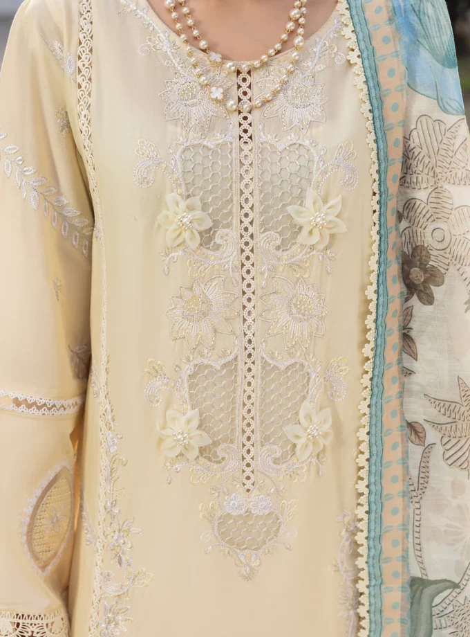 Zarqun fancy lawn suit light yellow - 1612