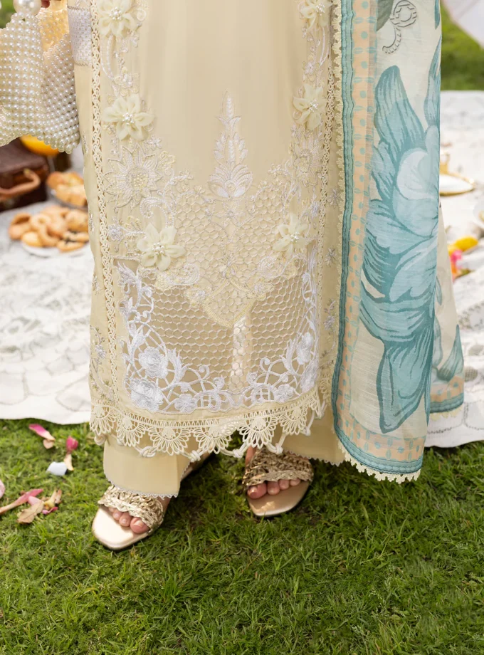 Zarqun fancy lawn suit light yellow - 1612