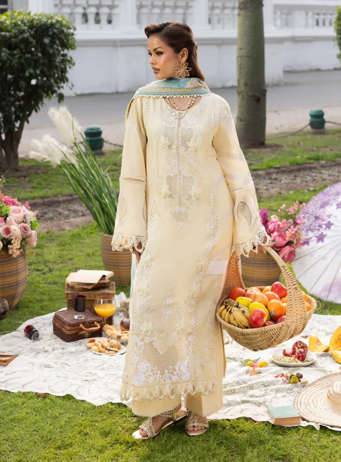 Zarqun fancy lawn suit light yellow - 1612